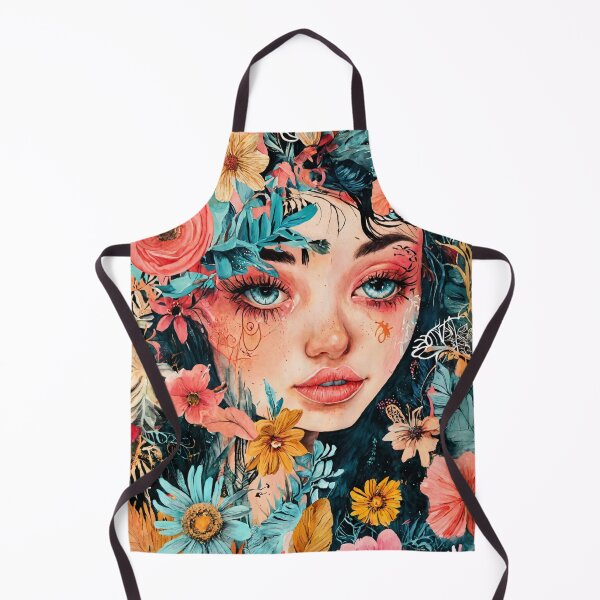 Item preview, Floral Portrait with Turquoise Eyes and Pink Flowers designed and sold by OxiSkor.