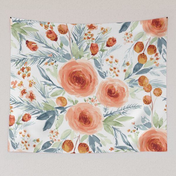 Item preview, Watercolor coral cabbage roses designed and sold by Linda Peterson.
