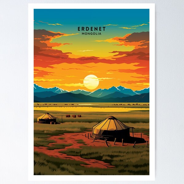 Aperçu de l'œuvre Illustration d'affiche de voyage du cœur industriel de la Mongolie Erdenet créée et vendue par NeuralVibe.