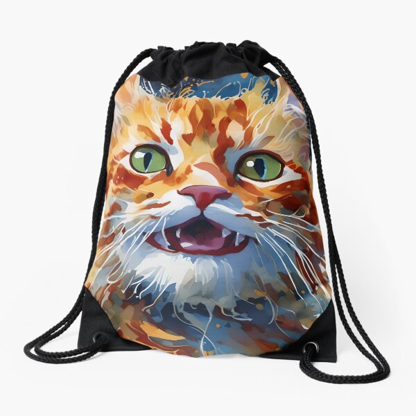 Happy Ginger Cat - Watercolour-style Pets Drawstring Bag