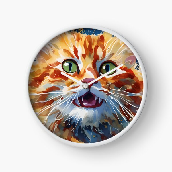 Happy Ginger Cat - Watercolour-style Pets Clock