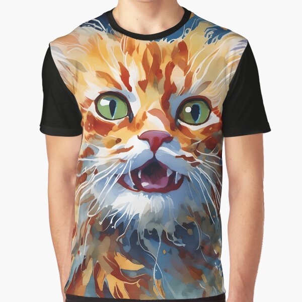 Happy Ginger Cat - Watercolour-style Pets Graphic T-Shirt