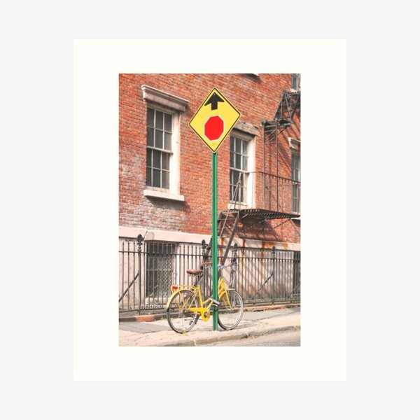 Item preview, New York, USA I NYC's yellow bike on the streets to the new yorker loft brick architecture of West Village, Brooklyn or Soho for minimalist geometric photography with the retro vintage aesthetic designed and sold by Julie Travel Photography.