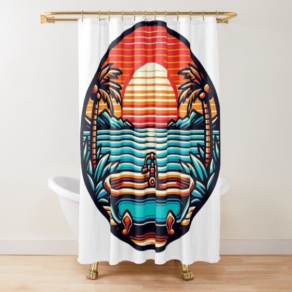 Retro design bathtub by the sea with sunset Shower Curtain