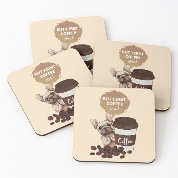 Item preview, French bulldogs and coffee! "but first coffee, please!! cute pet, Frenchie lovers or owners, dog lovers designed and sold by Collagedream.