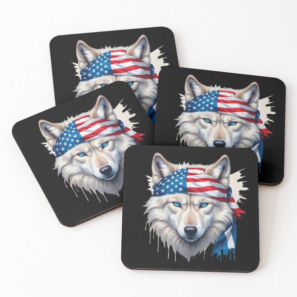Item preview, Face Of A White Wolf With Blue Eyes And An American Flag designed and sold by Adelberton.