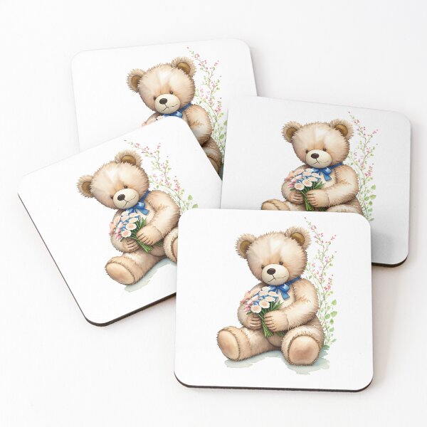 Artikelvorschau, Teddybär hält einen Blumenstrauß entworfen und verkauft von BudroseDesigns.