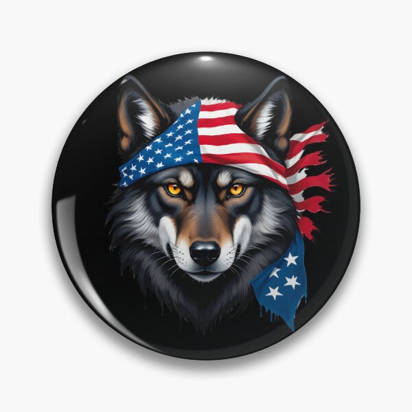 Item preview, Face Of A Black Wolf With Yellow Eyes And An American Flag designed and sold by Adelberton.