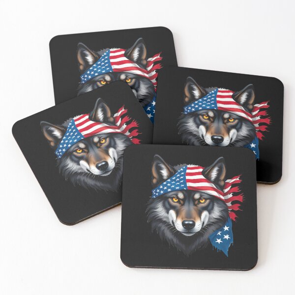 Item preview, Face Of A Black Wolf With Yellow Eyes And An American Flag designed and sold by Adelberton.