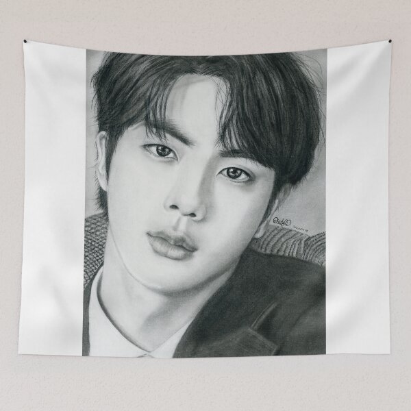 Item preview, BTS JIN Kim Seokjin hand drawn charcoal portrait designed and sold by CloudLily.