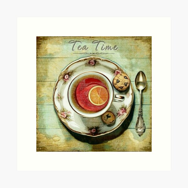 Item preview, Vintage Tea Cup, Tea Time Poster  designed and sold by Pretty-Bird.