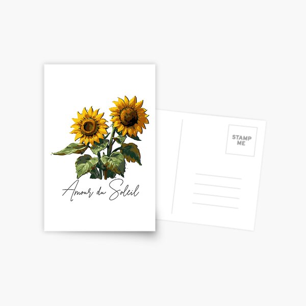 Kleiner Strauß aus zwei Sonnenblumen mit französischer Unterschrift Postkarte