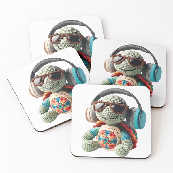 Item preview, Crochet turtle with headphones and sunglasses designed and sold by OtterDesigns.