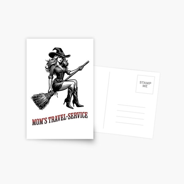 Mom's Travel Service, Hexe auf dem Besen Postkarte