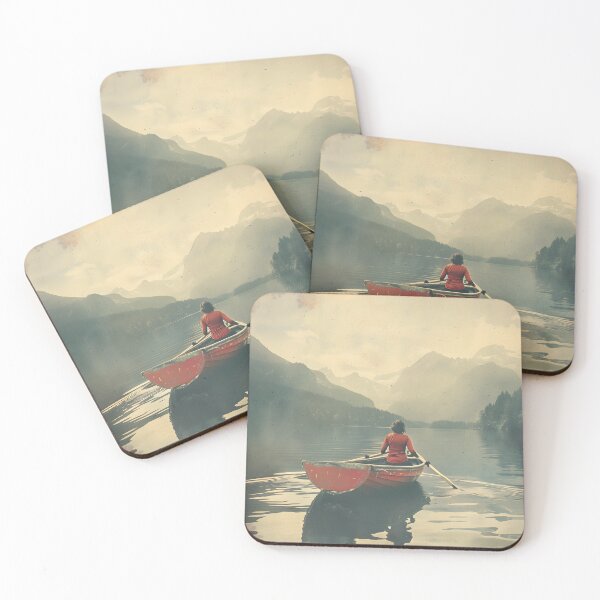 Item preview, Misty lake with a woman in the boat designed and sold by Wildflow Creations.