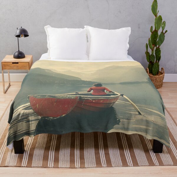 Item preview, Misty lake with a woman in the boat designed and sold by Wildflow Creations.
