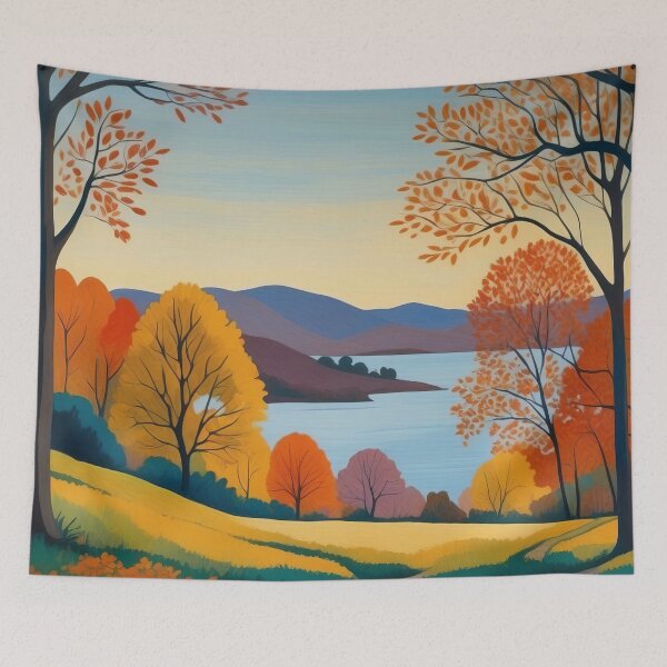 Item preview, Autumn Twilight Peaceful Lake Amidst Colourful Foliage designed and sold by ArtComixHaven.