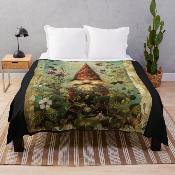 Item preview, Botanical woodland, Gnome Cottage-core Floral Throw Blanket designed and sold by LLdreams.