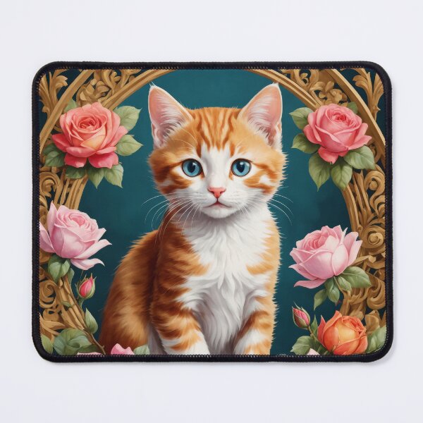 Item preview, Adorable Kitten Peeking from a Gilded Frame of Roses designed and sold by ChaosEdits.