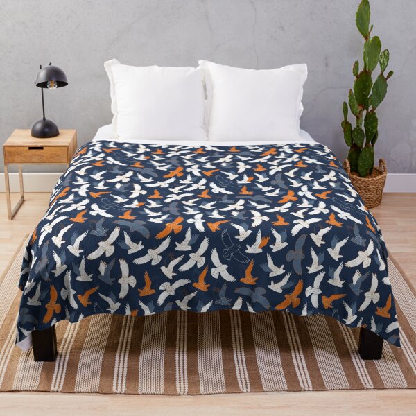 Item preview, Snowy Owls in Flight - white and orange on navy - Fun Pattern by Cecca Designs designed and sold by Cecca-Designs.