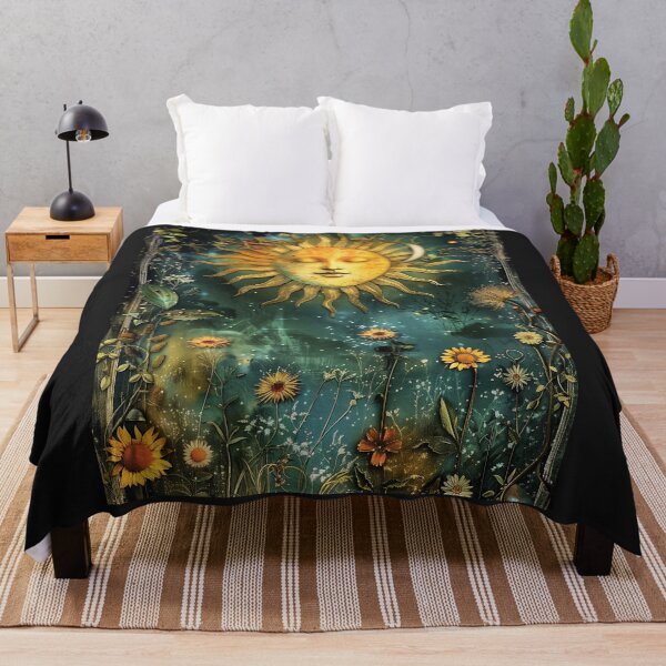 Item preview, Botanical woodland,Sunlight Cottage-core Floral Throw Blanket  designed and sold by LLdreams.