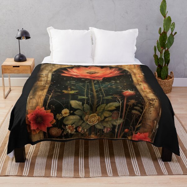 Item preview, Botanical woodland, floral Cottage-core Floral Throw Blanket  designed and sold by LLdreams.