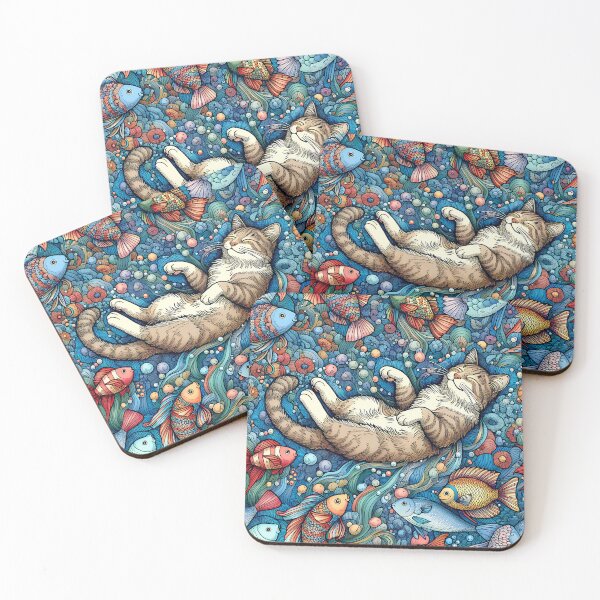 Aperçu de l'œuvre Chat nostalgique vintage rêvant de poissons créée et vendue par PRINYOS.