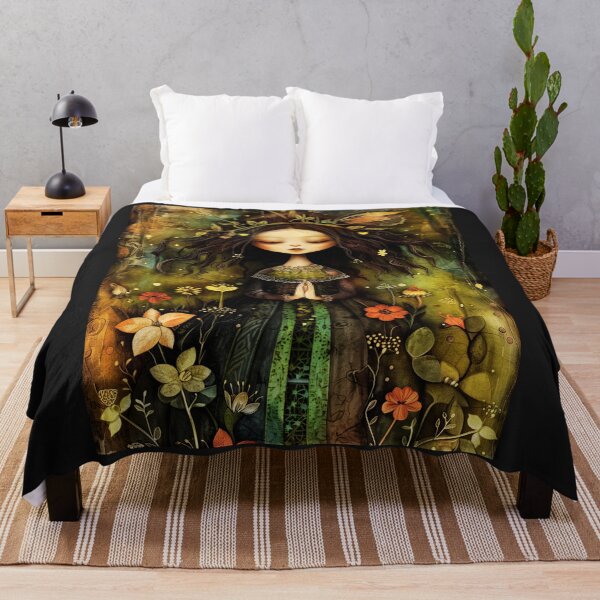 Item preview, Botanical woodland, Fairy Cottage-core Floral Throw Blanket designed and sold by LLdreams.