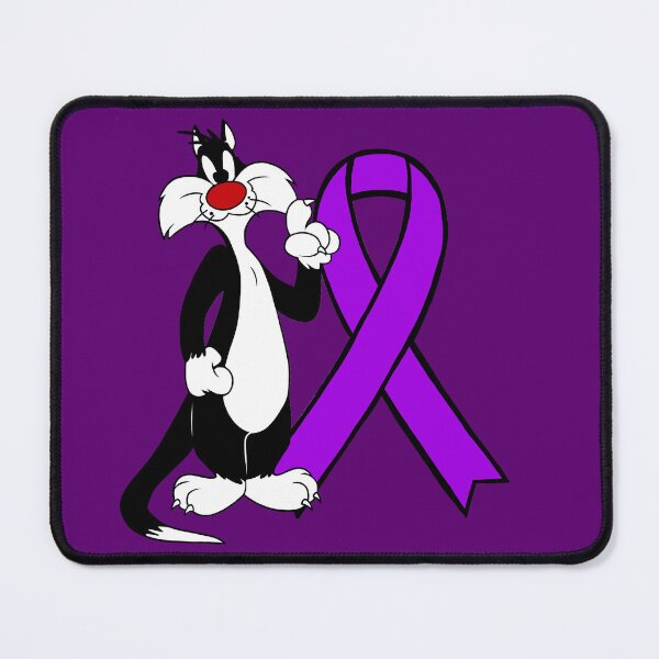 Item preview, Classic Tuxedo Cat Cartoon Standing with Awareness Ribbon (Purple) designed and sold by CaitlynConnor.