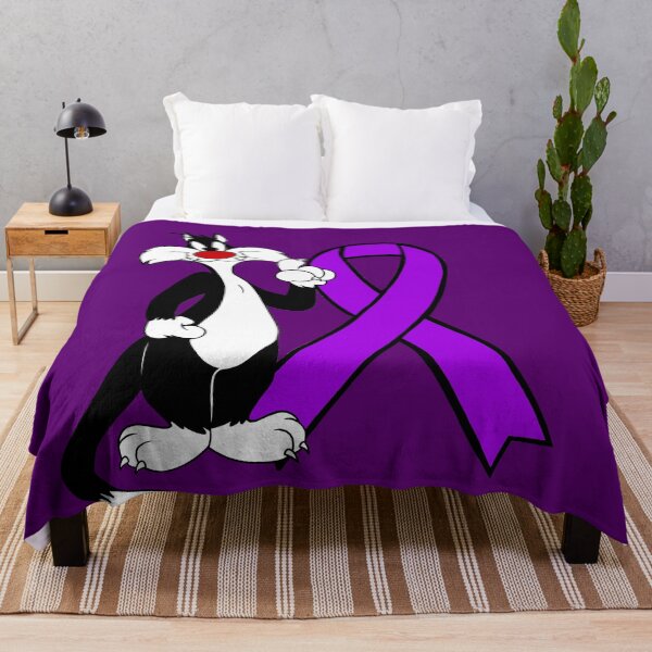 Item preview, Classic Tuxedo Cat Cartoon Standing with Awareness Ribbon (Purple) designed and sold by CaitlynConnor.