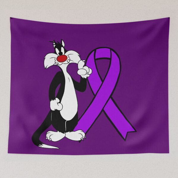 Item preview, Classic Tuxedo Cat Cartoon Standing with Awareness Ribbon (Purple) designed and sold by CaitlynConnor.