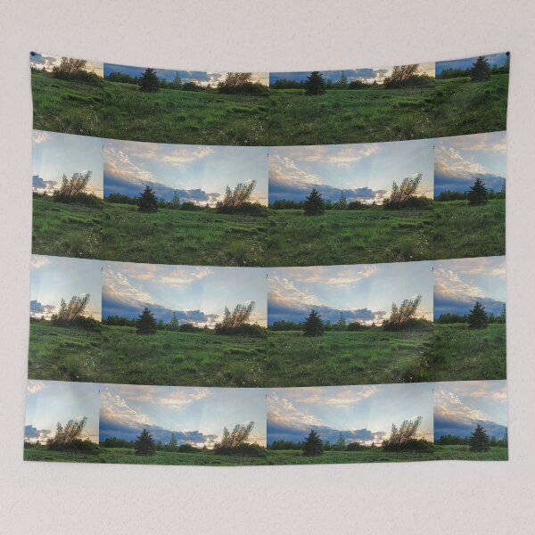 Item preview, Summer farm grass land in sunset landscape picture designed and sold by naturematters.