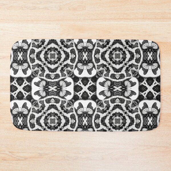 Item preview, Black and white snake skin pattern with butterflies designed and sold by DammyK89.