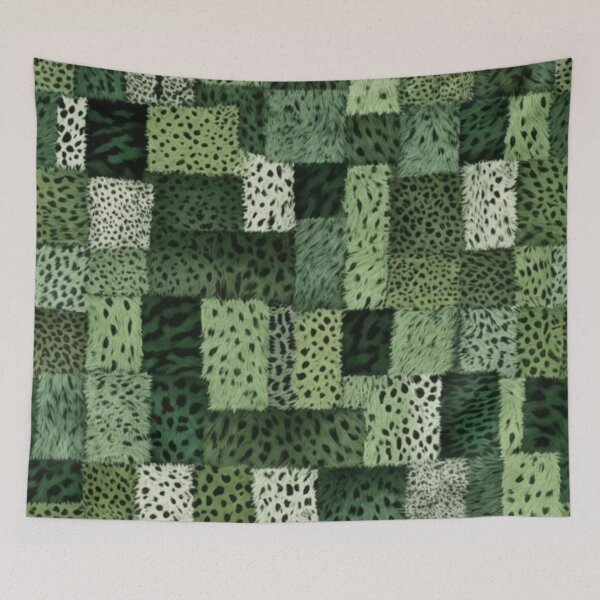 Item preview, Abstract Green Faux Fur Patchwork Pattern designed and sold by calibrit.