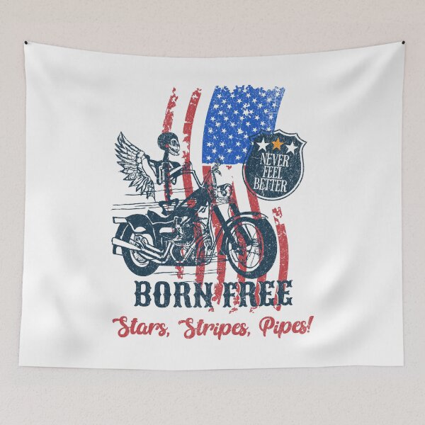 Item preview, Skull Biker Born Free, American Funny Bicker 4th of July Celebration designed and sold by CrazyInk23.