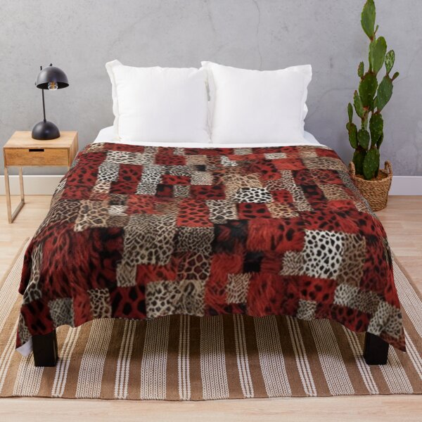 Item preview, Abstract Red Faux Fur Patchwork Pattern designed and sold by calibrit.