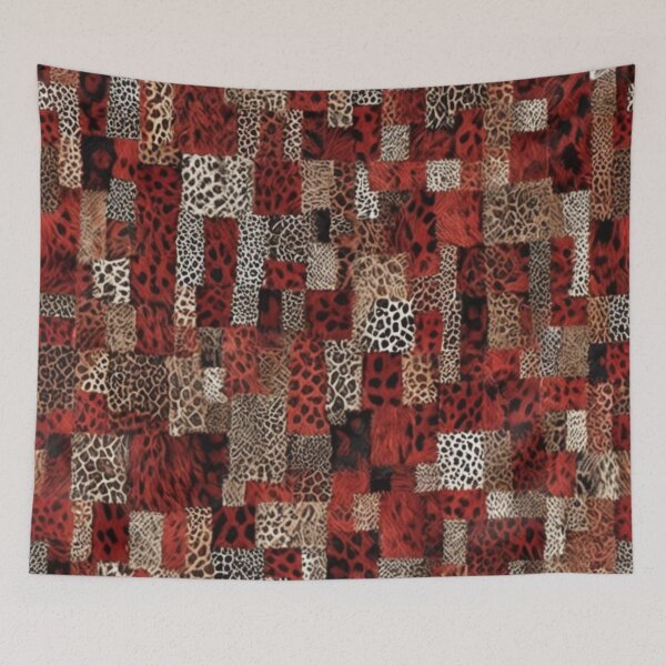 Item preview, Abstract Red Faux Fur Patchwork Pattern designed and sold by calibrit.