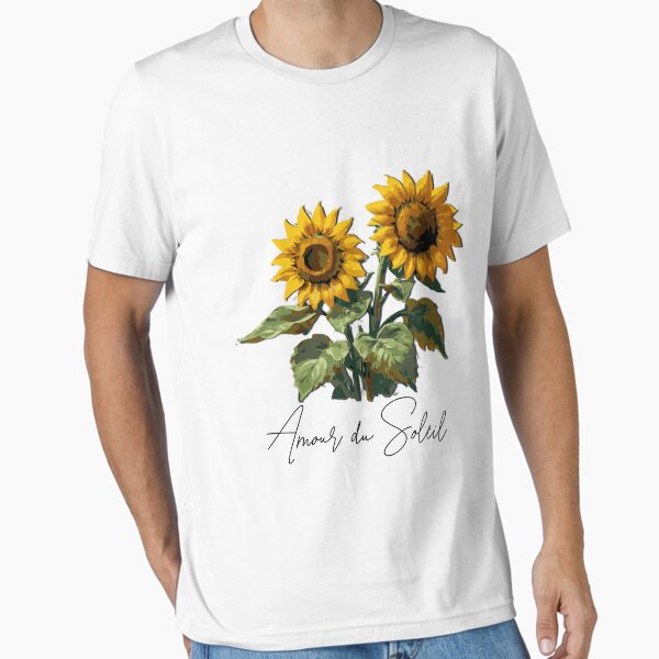 Kleiner Strauß aus zwei Sonnenblumen mit französischer Unterschrift Essential T-Shirt