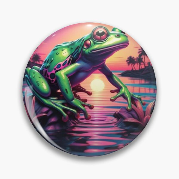 Item preview, Synthwave Frog at Pink Sunset Lillies  designed and sold by EmeraldCauldren.