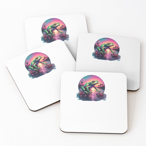 Item preview, Synthwave Frog at Pink Sunset Lillies  designed and sold by EmeraldCauldren.