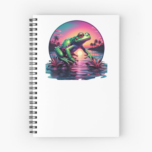 Item preview, Synthwave Frog at Pink Sunset Lillies  designed and sold by EmeraldCauldren.