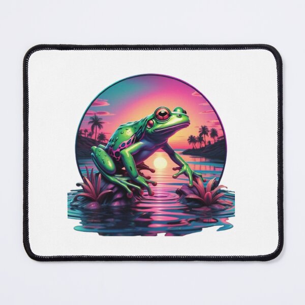 Item preview, Synthwave Frog at Pink Sunset Lillies  designed and sold by EmeraldCauldren.