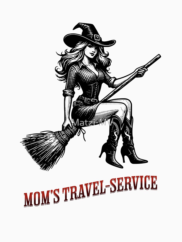 Thumbnail 7 von 7, Essential T-Shirt, Mom's Travel Service, Hexe auf dem Besen designt und verkauft von Matzi-MV.
