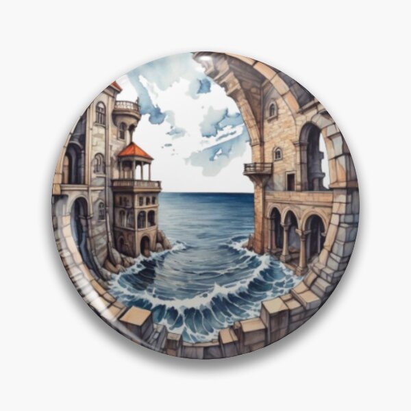 Item preview, Stone Architecture meets the Sea in watercolor paint designed and sold by EmeraldCauldren.