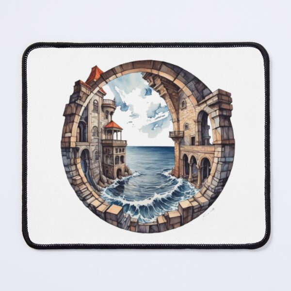 Item preview, Stone Architecture meets the Sea in watercolor paint designed and sold by EmeraldCauldren.