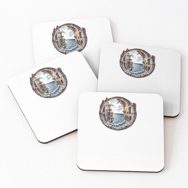 Item preview, Stone Architecture meets the Sea in watercolor paint designed and sold by EmeraldCauldren.