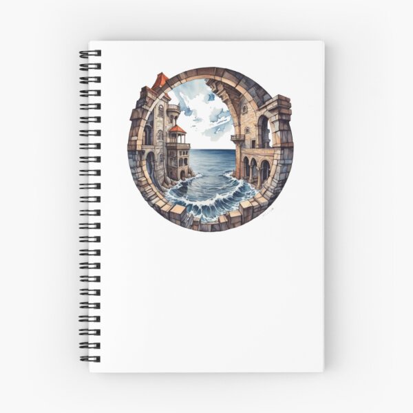 Item preview, Stone Architecture meets the Sea in watercolor paint designed and sold by EmeraldCauldren.