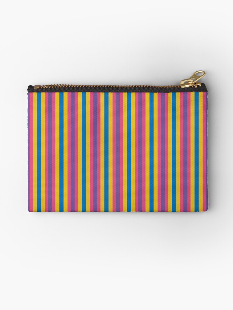 Zipper Pouch, Geometric Maximalist Rainbow Bright Colorful Vertical Stripes designed and sold by Triplicate Limited