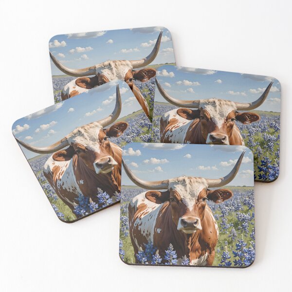 Item preview, Texan Cattle Breed Surrounded By Blue Lupins designed and sold by taiche.