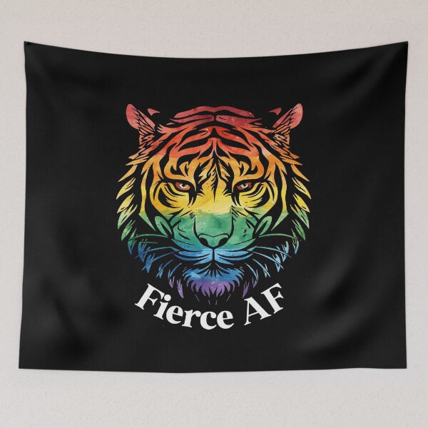 Item preview, Fierce AF Tiger with LGBTQ Watercolor Rainbow Pride Flag Colors, Rainbow Flag Design designed and sold by Travelslightly.